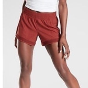 Athleta Mesh Racer Run Shorts Russet Static Small